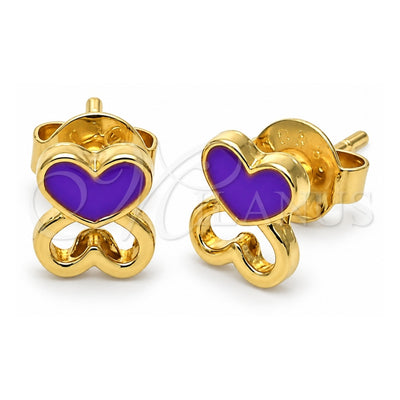 Oro Laminado Stud Earring, Gold Filled Style Heart Design, Enamel Finish, Golden Finish, 02.64.0390 *PROMO*