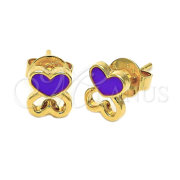 Oro Laminado Stud Earring, Gold Filled Style Heart Design, Enamel Finish, Golden Finish, 02.64.0390 *PROMO*