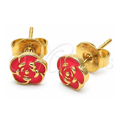 Oro Laminado Stud Earring, Gold Filled Style Flower Design, Orange Enamel Finish, Golden Finish, 02.64.0398 *PROMO*
