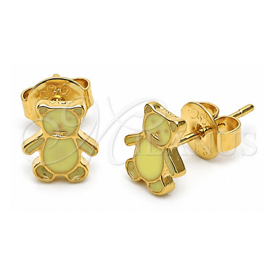 Oro Laminado Stud Earring, Gold Filled Style Teddy Bear Design, Yellow Enamel Finish, Golden Finish, 02.64.0403 *PROMO*
