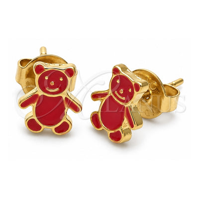 Oro Laminado Stud Earring, Gold Filled Style Teddy Bear Design, Orange Enamel Finish, Golden Finish, 02.64.0404 *PROMO*