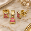 Oro Laminado Earring and Pendant Children Set, Gold Filled Style Teddy Bear Design, Enamel Finish, Golden Finish, 10.64.0015