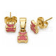 Juego de Arete y Dije de Nino 10.64.0015 Oro Laminado, Diseño de Osito, Esmaltado, Tono Dorado