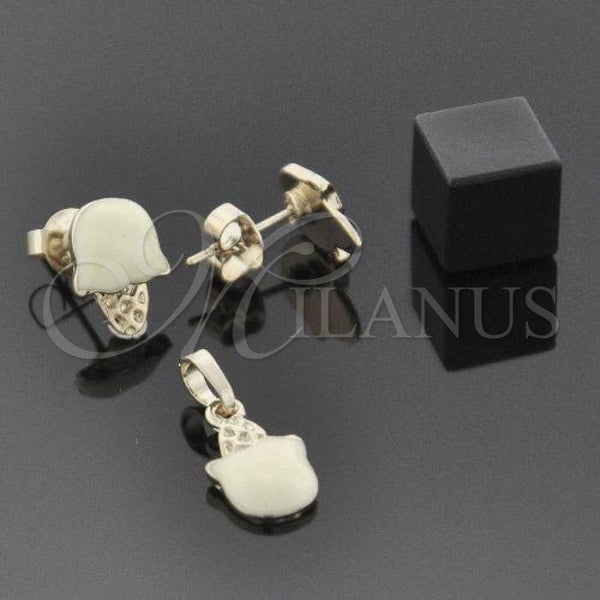 Oro Laminado Earring and Pendant Children Set, Gold Filled Style Ice Cream Design, Enamel Finish, Golden Finish, 10.64.0091