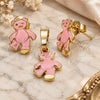 Oro Laminado Earring and Pendant Adult Set, Gold Filled Style Teddy Bear Design, Enamel Finish, Golden Finish, 10.64.0093