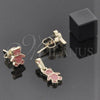 Oro Laminado Earring and Pendant Children Set, Gold Filled Style Teddy Bear Design, Enamel Finish, Golden Finish, 10.64.0144