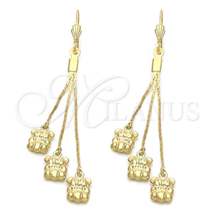 Oro Laminado Long Earring, Gold Filled Style Teddy Bear Design, Polished, Golden Finish, 5.099.010