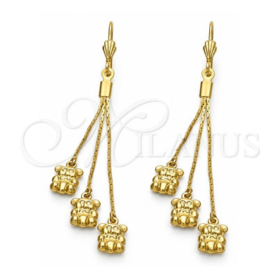 Oro Laminado Long Earring, Gold Filled Style Teddy Bear Design, Polished, Golden Finish, 5.099.010