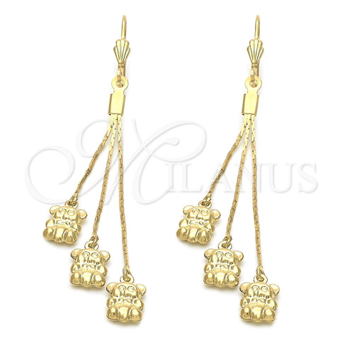 Oro Laminado Long Earring, Gold Filled Style Teddy Bear Design, Polished, Golden Finish, 5.099.010