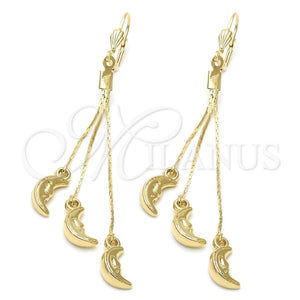 Oro Laminado Long Earring, Gold Filled Style Moon Design, Polished, Golden Finish, 02.63.2267