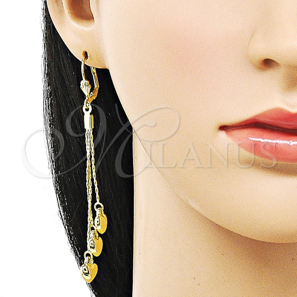 Oro Laminado Long Earring, Gold Filled Style Heart Design, Polished, Golden Finish, 5.097.002