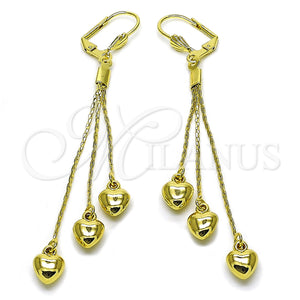 Oro Laminado Long Earring, Gold Filled Style Heart Design, Polished, Golden Finish, 5.097.002