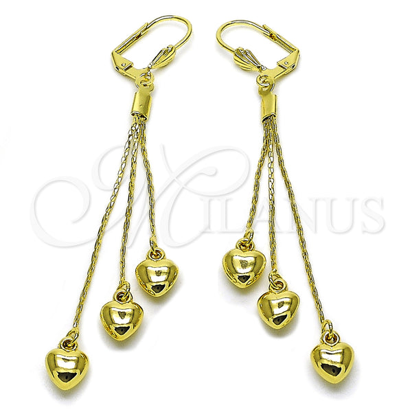 Oro Laminado Long Earring, Gold Filled Style Heart Design, Polished, Golden Finish, 5.097.002