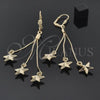 Oro Laminado Long Earring, Gold Filled Style Star Design, Polished, Golden Finish, 5.064.001