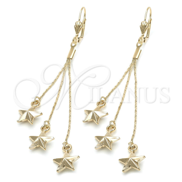 Oro Laminado Long Earring, Gold Filled Style Star Design, Polished, Golden Finish, 5.064.001