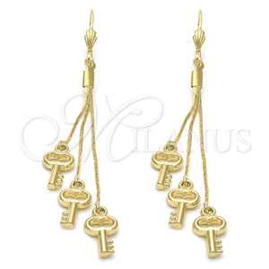 Oro Laminado Long Earring, Gold Filled Style key Design, Polished, Golden Finish, 5.090.005