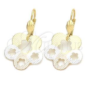 Oro Laminado Dangle Earring, Gold Filled Style Flower Design, Polished, Tricolor, 5.109.013