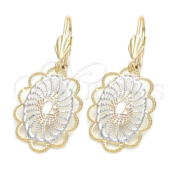Oro Laminado Dangle Earring, Gold Filled Style Polished, Tricolor, 5.084.009