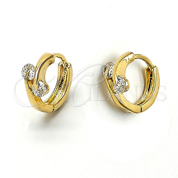 Oro Laminado Huggie Hoop, Gold Filled Style with White Cubic Zirconia, Polished, Golden Finish, 5.131.033