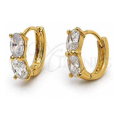 Oro Laminado Huggie Hoop, Gold Filled Style with White Cubic Zirconia, Polished, Golden Finish, 5.131.032
