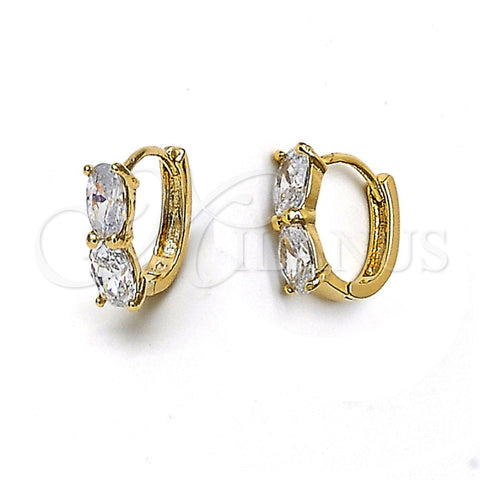 Oro Laminado Huggie Hoop, Gold Filled Style with White Cubic Zirconia, Polished, Golden Finish, 5.131.032