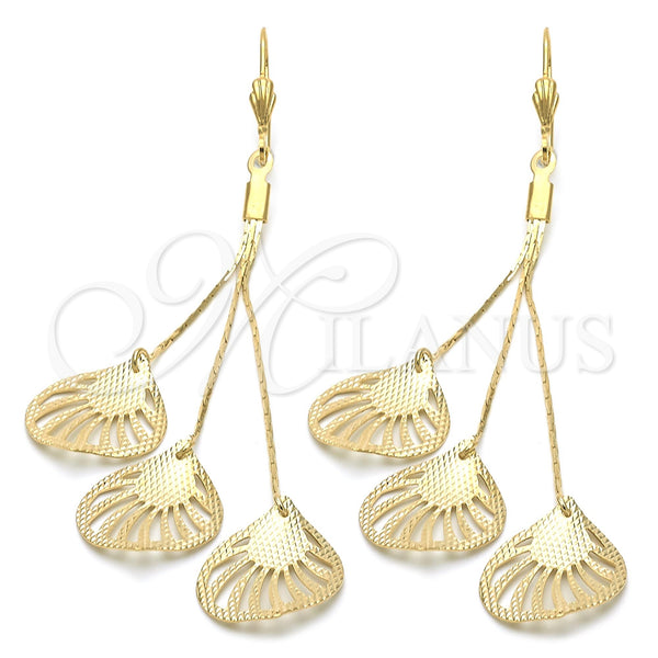 Oro Laminado Long Earring, Gold Filled Style Leaf Design, Polished, Golden Finish, 5.112.011