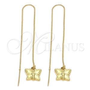 Oro Laminado Threader Earring, Gold Filled Style Butterfly Design, Polished, Golden Finish, 5.113.003