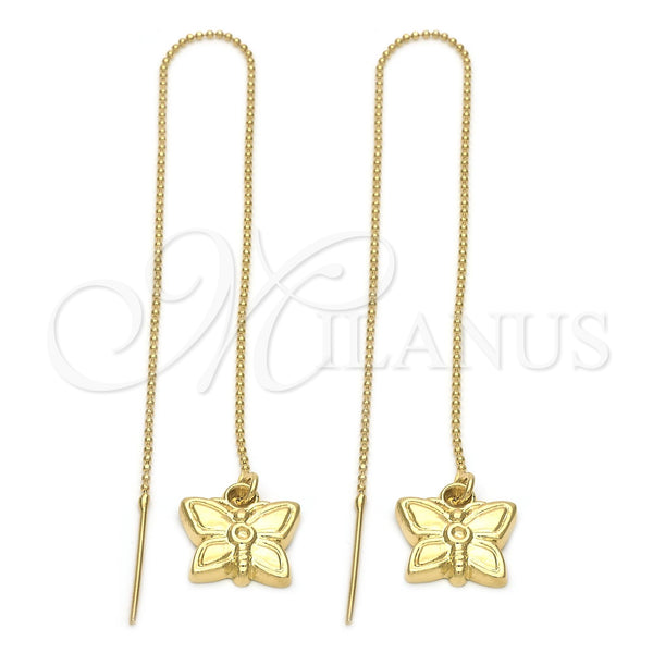 Oro Laminado Threader Earring, Gold Filled Style Butterfly Design, Polished, Golden Finish, 5.113.003