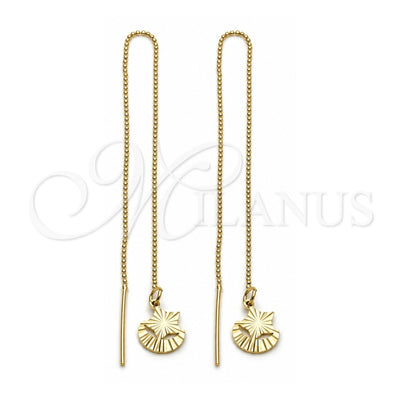 Oro Laminado Threader Earring, Gold Filled Style Star and Moon Design, Diamond Cutting Finish, Golden Finish, 5.115.002