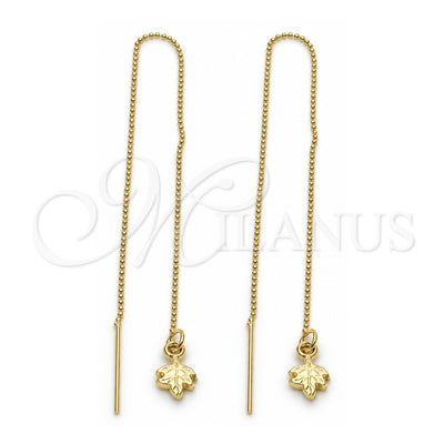 Oro Laminado Threader Earring, Gold Filled Style Leaf Design, Polished, Golden Finish, 5.116.003