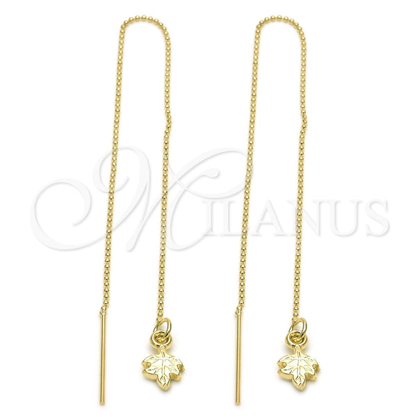 Oro Laminado Threader Earring, Gold Filled Style Leaf Design, Polished, Golden Finish, 5.116.003
