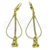 Oro Laminado Long Earring, Gold Filled Style Teddy Bear Design, with White Crystal, Polished, Golden Finish, 5.116.015
