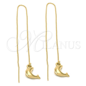 Oro Laminado Threader Earring, Gold Filled Style Dolphin Design, Polished, Golden Finish, 5.118.011