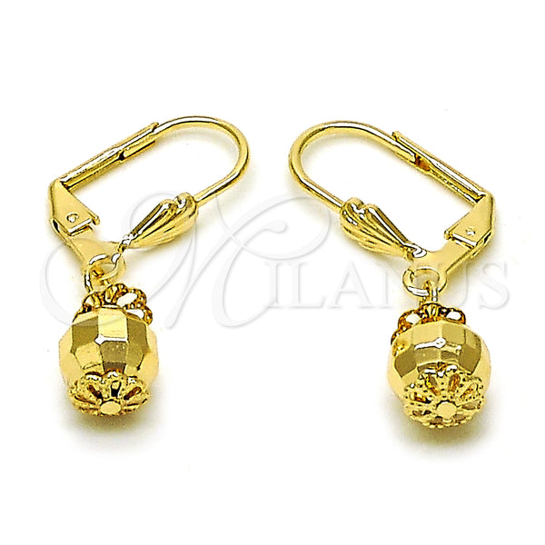 Oro Laminado Dangle Earring, Gold Filled Style Ball and Disco Design, Polished, Golden Finish, 5.123.012