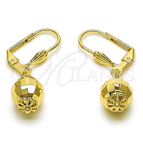 Oro Laminado Dangle Earring, Gold Filled Style Disco and Ball Design, Polished, Golden Finish, 5.123.013