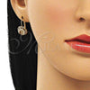 Oro Laminado Leverback Earring, Gold Filled Style Flower Design, with White Crystal, Polished, Golden Finish, 5.125.006