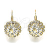 Oro Laminado Leverback Earring, Gold Filled Style Flower Design, with White Crystal, Polished, Golden Finish, 5.125.006