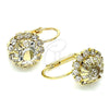 Oro Laminado Leverback Earring, Gold Filled Style Flower Design, with White Crystal, Polished, Golden Finish, 5.125.006