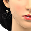 Oro Laminado Leverback Earring, Gold Filled Style Flower Design, with Amethyst and White Crystal, Polished, Golden Finish, 5.125.007