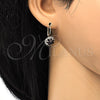 Oro Laminado Leverback Earring, Gold Filled Style Flower Design, with Amethyst and White Crystal, Polished, Golden Finish, 5.125.007