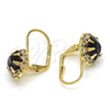 Oro Laminado Leverback Earring, Gold Filled Style Flower Design, with Amethyst and White Crystal, Polished, Golden Finish, 5.125.007