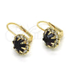 Oro Laminado Leverback Earring, Gold Filled Style Flower Design, with Amethyst and White Crystal, Polished, Golden Finish, 5.125.007