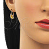 Oro Laminado Leverback Earring, Gold Filled Style Teardrop Design, with Dark Champagne and White Crystal, Polished, Golden Finish, 5.125.012