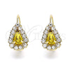 Oro Laminado Leverback Earring, Gold Filled Style Teardrop Design, with Dark Champagne and White Crystal, Polished, Golden Finish, 5.125.012