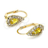 Oro Laminado Leverback Earring, Gold Filled Style Teardrop Design, with Dark Champagne and White Crystal, Polished, Golden Finish, 5.125.012