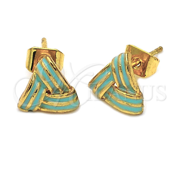 Oro Laminado Stud Earring, Gold Filled Style Love Knot Design, Green Enamel Finish, Golden Finish, 5.126.033 *PROMO*