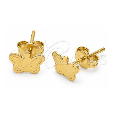 Oro Laminado Stud Earring, Gold Filled Style Butterfly Design, Diamond Cutting Finish, Golden Finish, 5.126.065 *PROMO*