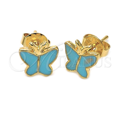 Oro Laminado Stud Earring, Gold Filled Style Butterfly Design, Turquoise Enamel Finish, Golden Finish for wholesale, main product view