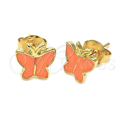 Oro Laminado Stud Earring, Gold Filled Style Butterfly Design, Orange Enamel Finish, Golden Finish, 5.126.070 for wholesale, main product view