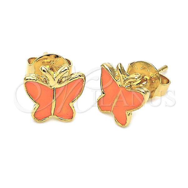 Oro Laminado Stud Earring, Gold Filled Style Butterfly Design, Orange Enamel Finish, Golden Finish, 5.126.070 *PROMO*